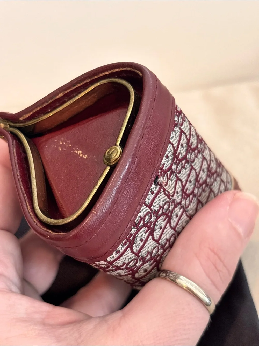 Christian Dior RARE Vintage 1970’s Oblique Monogram Kiss Lock Coin Poin Purse